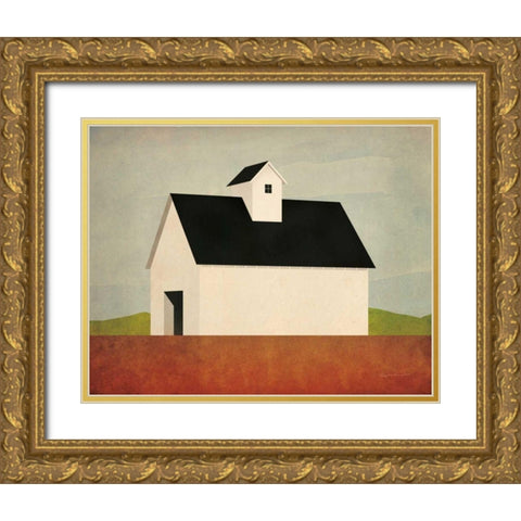 Fall Barn Gold Ornate Wood Framed Art Print with Double Matting by Fowler, Ryan