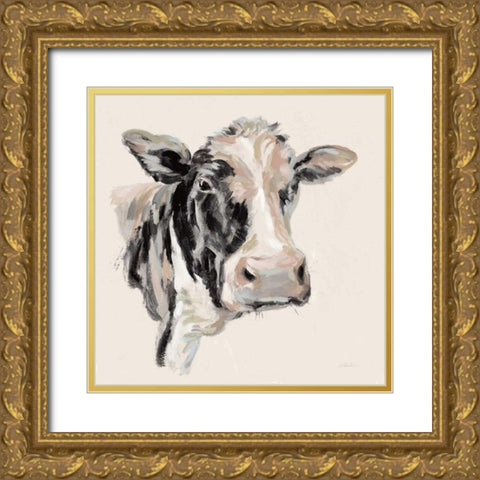 Expressionistic Cow I Neutral Gold Ornate Wood Framed Art Print with Double Matting by Vassileva, Silvia