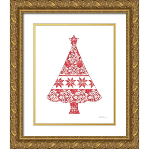 Nordic Holiday Christmas Tree Gold Ornate Wood Framed Art Print with Double Matting by Grove, Beth
