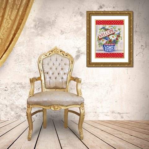 Patriotic Welcome Gold Ornate Wood Framed Art Print with Double Matting by McKenna, Kathleen Parr
