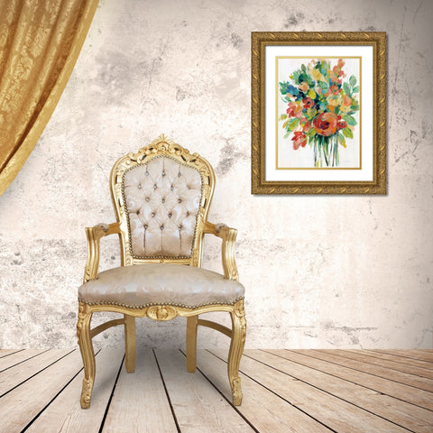Earthy Colors Bouquet I White Gold Ornate Wood Framed Art Print with Double Matting by Vassileva, Silvia