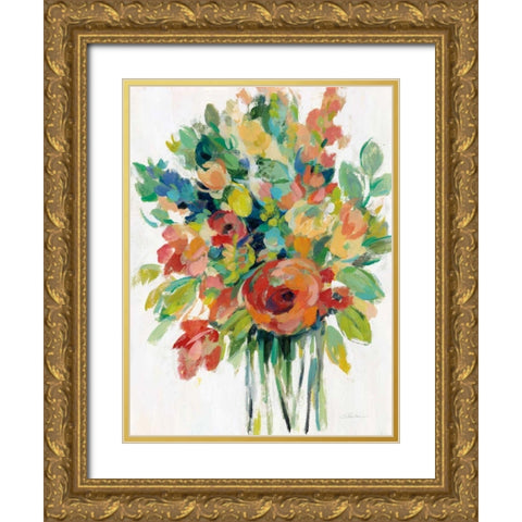 Earthy Colors Bouquet I White Gold Ornate Wood Framed Art Print with Double Matting by Vassileva, Silvia