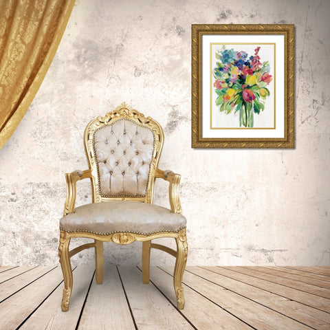 Earthy Colors Bouquet II White Gold Ornate Wood Framed Art Print with Double Matting by Vassileva, Silvia
