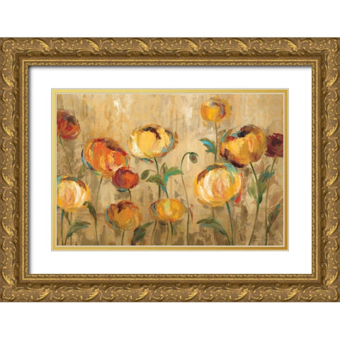 Joyful Ranunculi Gold Ornate Wood Framed Art Print with Double Matting by Vassileva, Silvia