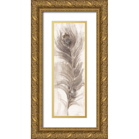 Neutral Eyed Feathers II Gold Ornate Wood Framed Art Print with Double Matting by Hristova, Albena