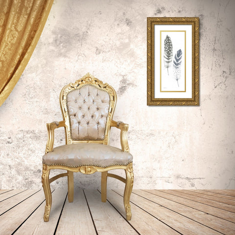 Feather Sketches VIII Blue Gray Gold Ornate Wood Framed Art Print with Double Matting by Tillmon, Avery