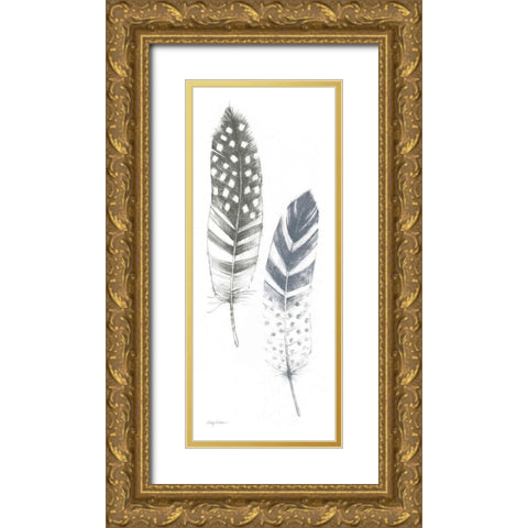 Feather Sketches VIII Blue Gray Gold Ornate Wood Framed Art Print with Double Matting by Tillmon, Avery