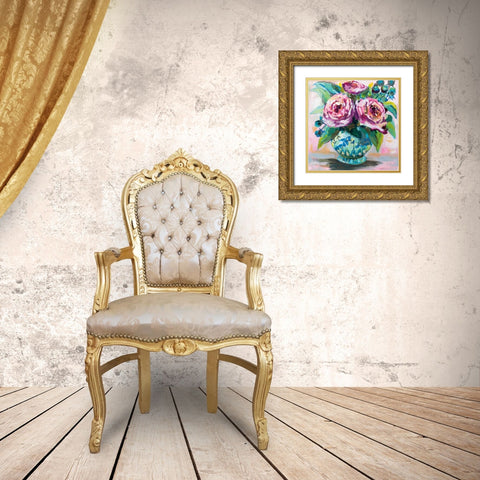 Pink Peonies II Gold Ornate Wood Framed Art Print with Double Matting by Vertentes, Jeanette