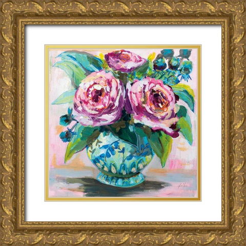 Pink Peonies II Gold Ornate Wood Framed Art Print with Double Matting by Vertentes, Jeanette