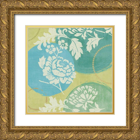 Floral Decal Turquoise I Gold Ornate Wood Framed Art Print with Double Matting by Charron, Veronique