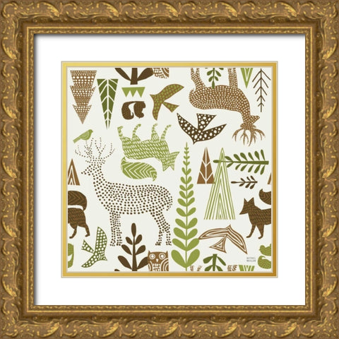 Forest Folklore Green Pattern IB Gold Ornate Wood Framed Art Print with Double Matting by Mullan, Michael