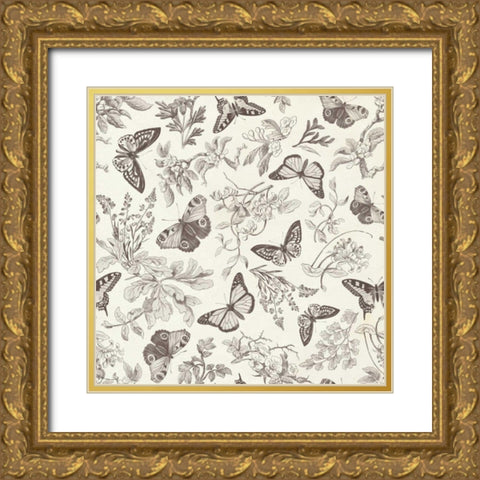 Butterfly Mandala Pattern IV Gold Ornate Wood Framed Art Print with Double Matting by Wild Apple Portfolio