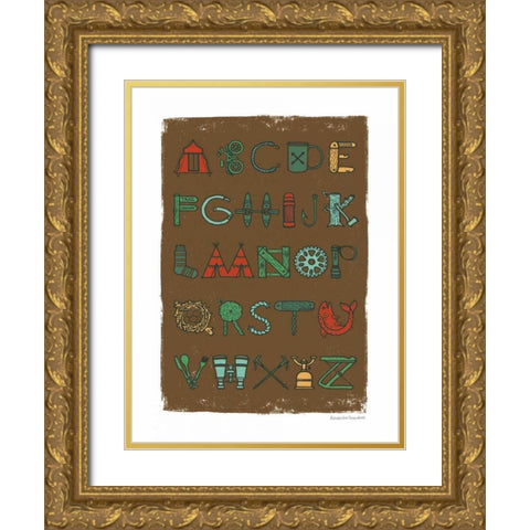 Camping Alphabet Dark Gold Ornate Wood Framed Art Print with Double Matting by Snowdon, Alexandra