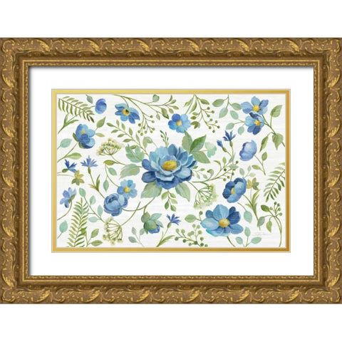 Botanical Blue I Gold Ornate Wood Framed Art Print with Double Matting by Vassileva, Silvia