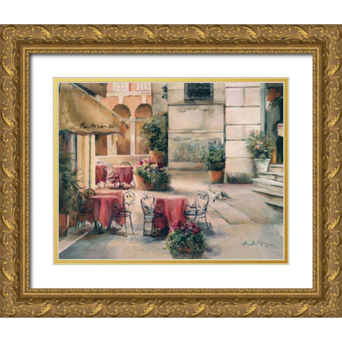 Plaza Cafe Gold Ornate Wood Framed Art Print with Double Matting by Hageman, Marilyn