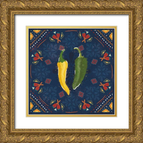 Tex Mex Fiesta III Dark Gold Ornate Wood Framed Art Print with Double Matting by Charron, Veronique