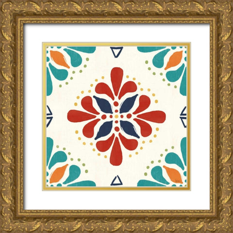 Tex Mex Fiesta Pattern VIIA Gold Ornate Wood Framed Art Print with Double Matting by Charron, Veronique
