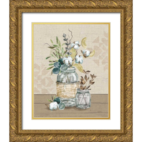 Cotton Bouquet III Gold Ornate Wood Framed Art Print with Double Matting by Urban, Mary
