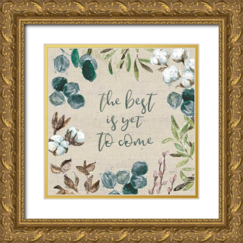 Cotton Bouquet IV Gold Ornate Wood Framed Art Print with Double Matting by Urban, Mary