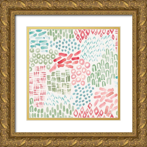 Flowers and Feathers Pattern IIIA Gold Ornate Wood Framed Art Print with Double Matting by June, Dina