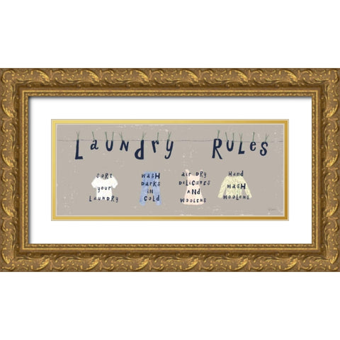 Laundry Rules I Gray Gold Ornate Wood Framed Art Print with Double Matting by Schlabach, Sue
