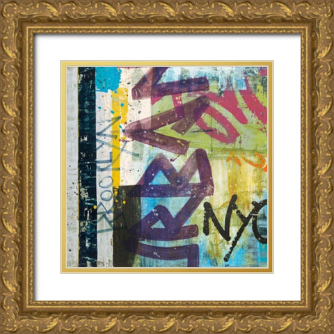 City Graffiti Gold Ornate Wood Framed Art Print with Double Matting by Wild Apple Portfolio