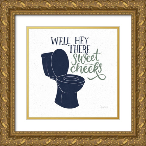 Turkish Tile Bathroom Puns III BG Gold Ornate Wood Framed Art Print with Double Matting by Thorns, Becky