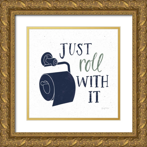 Turkish Tile Bathroom Puns V BG Gold Ornate Wood Framed Art Print with Double Matting by Thorns, Becky