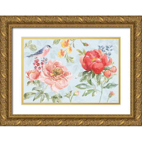 Floral Focus I Blue Gold Ornate Wood Framed Art Print with Double Matting by Grove, Beth