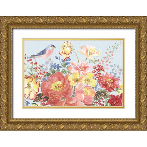 Floral Focus II Blue Gold Ornate Wood Framed Art Print with Double Matting by Grove, Beth