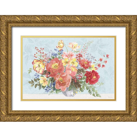 Floral Focus V Blue Gold Ornate Wood Framed Art Print with Double Matting by Grove, Beth