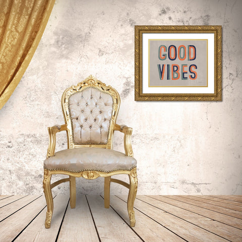 Retro Words I Gray Crop Gold Ornate Wood Framed Art Print with Double Matting by Marshall, Laura