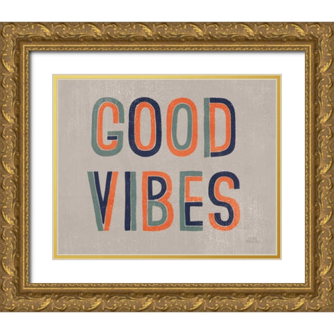 Retro Words I Gray Crop Gold Ornate Wood Framed Art Print with Double Matting by Marshall, Laura