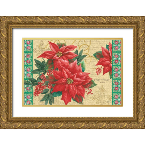 Christmas Floral Gold Ornate Wood Framed Art Print with Double Matting by Grove, Beth