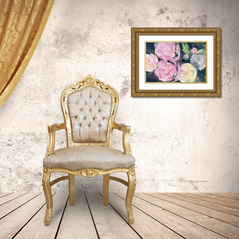 Evening Peonies I Gold Ornate Wood Framed Art Print with Double Matting by Hristova, Albena