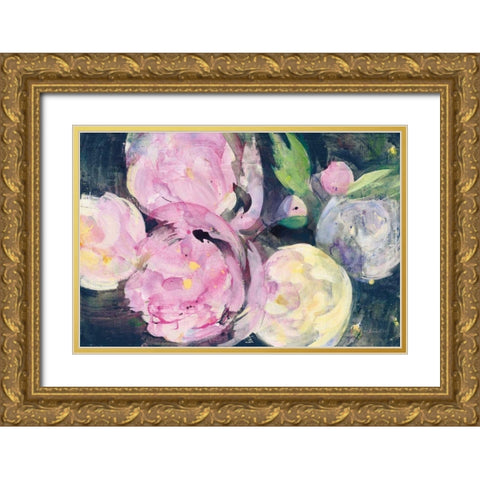 Evening Peonies I Gold Ornate Wood Framed Art Print with Double Matting by Hristova, Albena