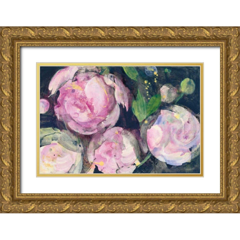 Evening Peonies II Gold Ornate Wood Framed Art Print with Double Matting by Hristova, Albena