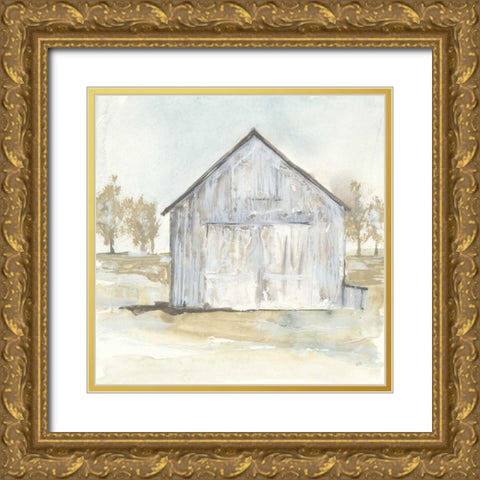 White Barn I Gold Ornate Wood Framed Art Print with Double Matting by Paschke, Chris
