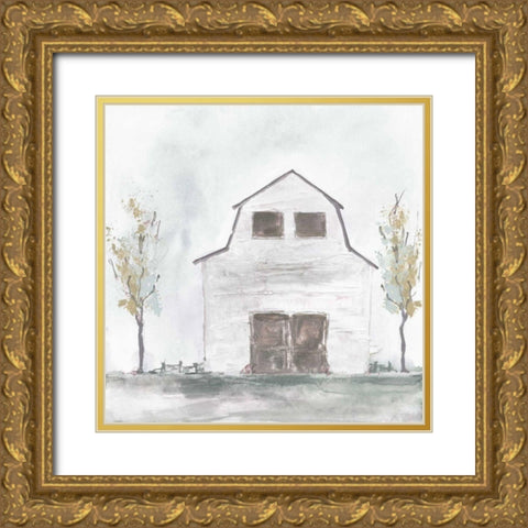 White Barn IV Gold Ornate Wood Framed Art Print with Double Matting by Paschke, Chris