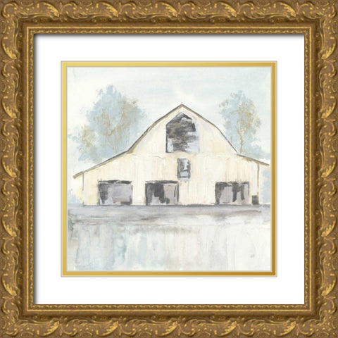 White Barn V Gold Ornate Wood Framed Art Print with Double Matting by Paschke, Chris