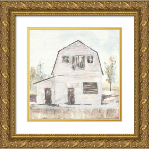 White Barn VI Gold Ornate Wood Framed Art Print with Double Matting by Paschke, Chris
