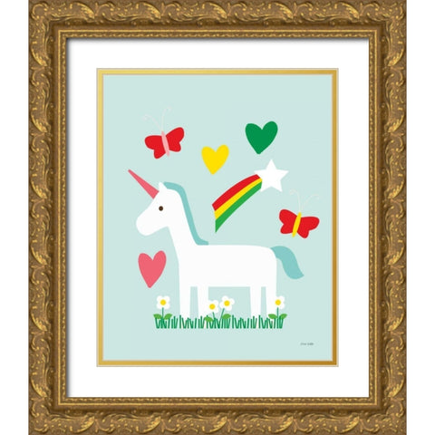 Unicorn Fun II Gold Ornate Wood Framed Art Print with Double Matting by Kelle, Ann