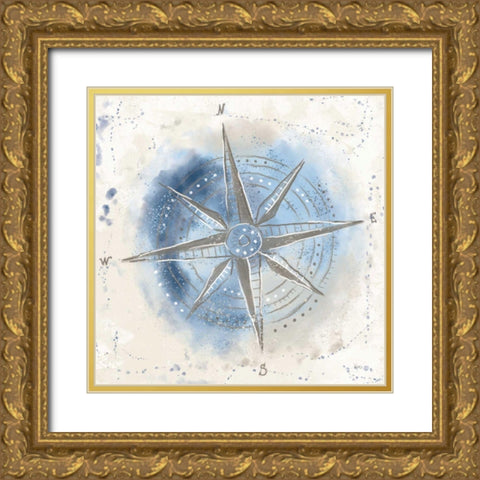 Explore the World II Blue Brown Gold Ornate Wood Framed Art Print with Double Matting by Charron, Veronique