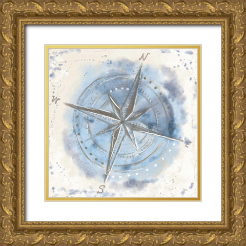 Explore the World III Blue Brown Gold Ornate Wood Framed Art Print with Double Matting by Charron, Veronique