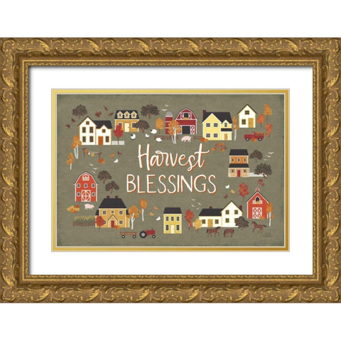 Harvest Village I Script Gold Ornate Wood Framed Art Print with Double Matting by Marshall, Laura