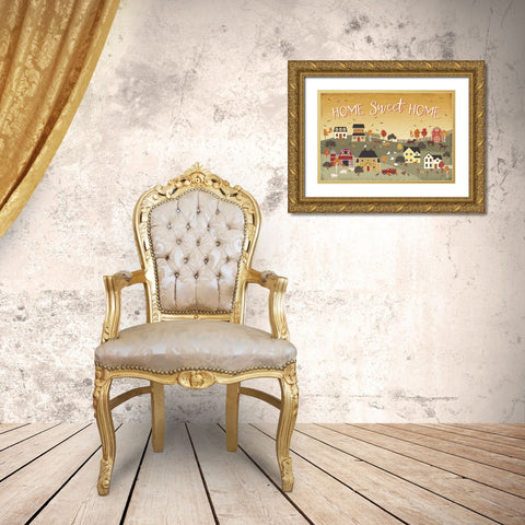 Harvest Village II Script Gold Ornate Wood Framed Art Print with Double Matting by Marshall, Laura