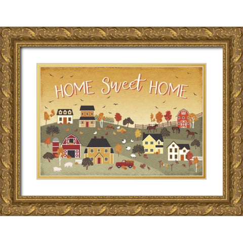 Harvest Village II Script Gold Ornate Wood Framed Art Print with Double Matting by Marshall, Laura