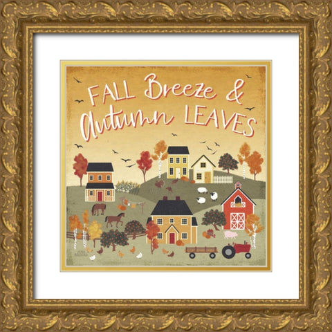Harvest Village III Script Gold Ornate Wood Framed Art Print with Double Matting by Marshall, Laura