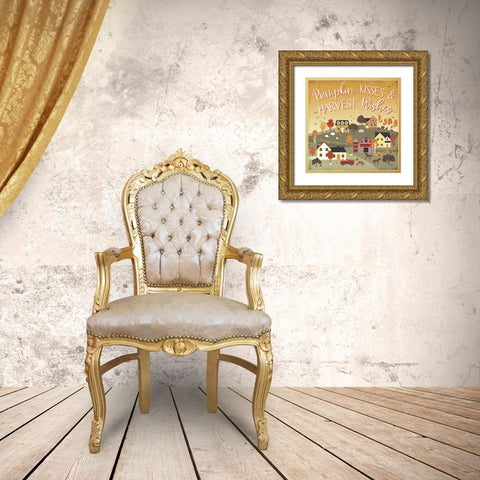 Harvest Village IV Script Gold Ornate Wood Framed Art Print with Double Matting by Marshall, Laura