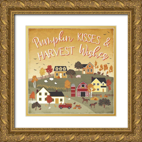 Harvest Village IV Script Gold Ornate Wood Framed Art Print with Double Matting by Marshall, Laura
